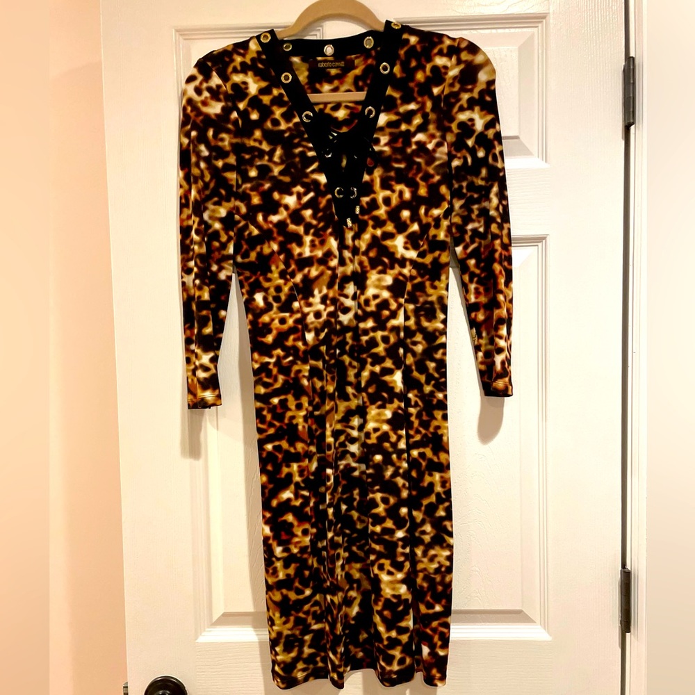 Roberto Cavalli leopard color party dress, size 6.